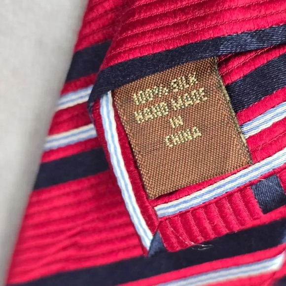 Tasso Elba Red Blue White Stripe Geometric Repp 100% Silk Men's Neck Tie NWOT - Picture 5 of 6